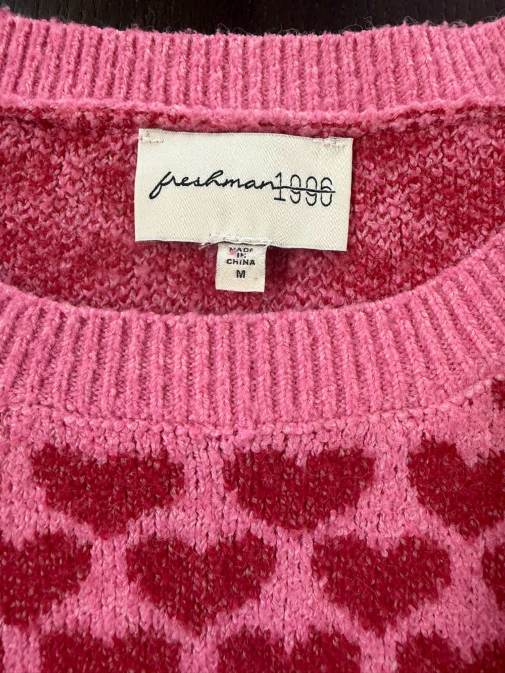 Freshman 1996 Pink Crewneck Sweater with Red Heart Motif - Picture 3 of 4